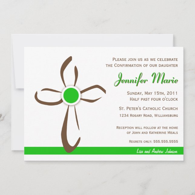 Simple Contemporary Cross with Green Invitation (Front)