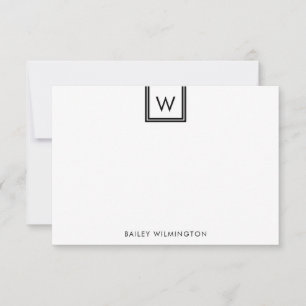 Simple Contemporary Initial in Box Stationery Card
