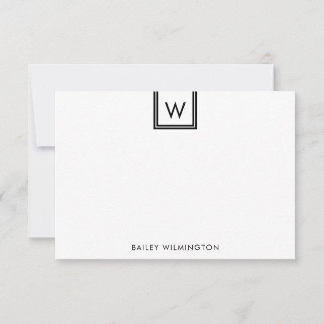 Simple Contemporary Initial in Box Stationery Card (Front)