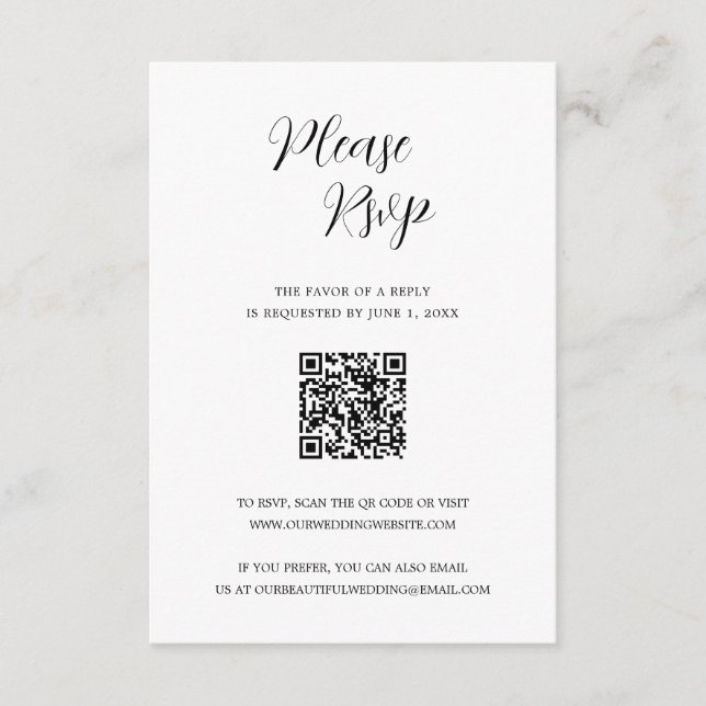 Simple Contemporary Modern QR Code Wedding RSVP Card (Front)