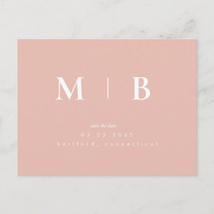 Simple Contemporary Monogram Peach Save the Date  Announcement Postcard