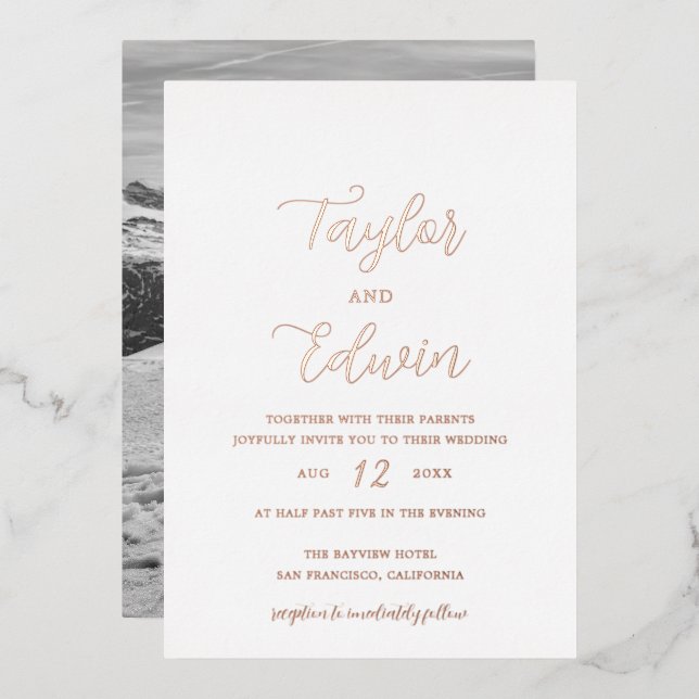Simple Contemporary Photo Modern Wedding Rose Gold (Front/Back)