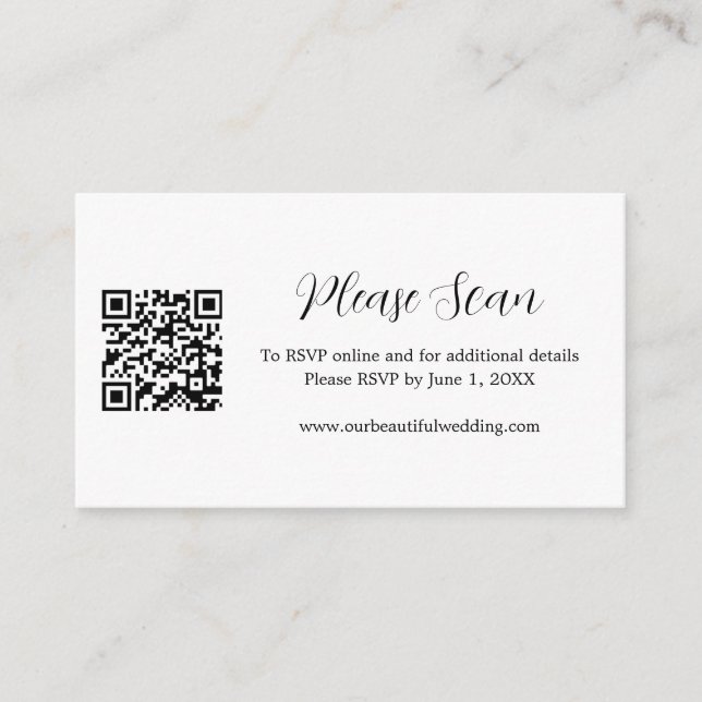Simple Contemporary RSVP Modern QR Code Wedding Enclosure Card (Front)