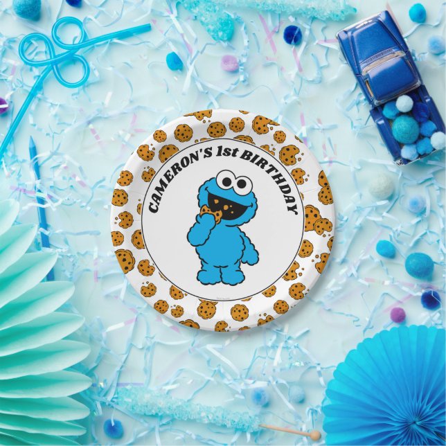 Simple Cookie Monster 1st Birthday Paper Plate (Party)