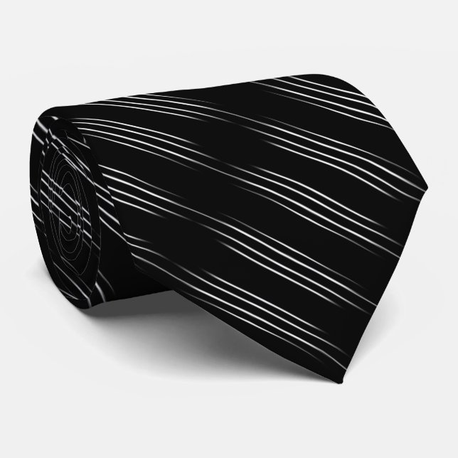 Simple Cool Black and White Lines Tie (Rolled)