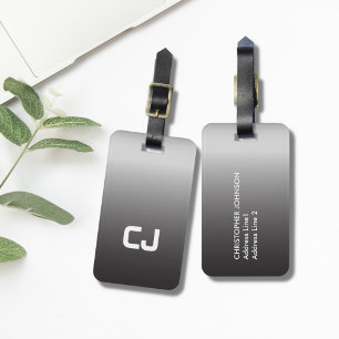 Simple Cool Grey White Monogram Luggage Tag