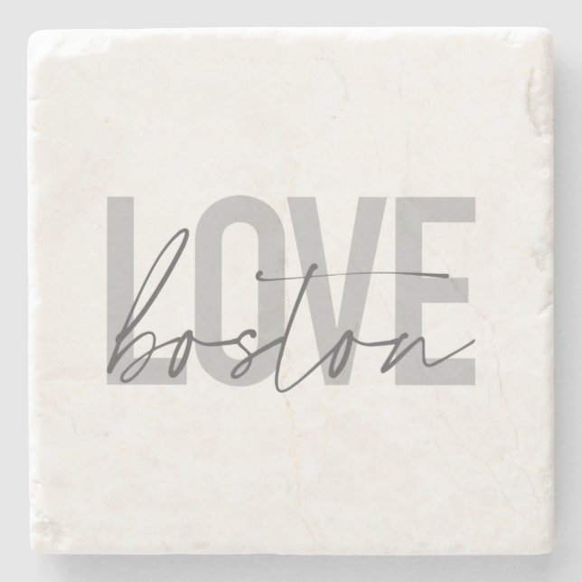 Simple, cool, modern, urban design of Love Boston Stone Coaster (Front)