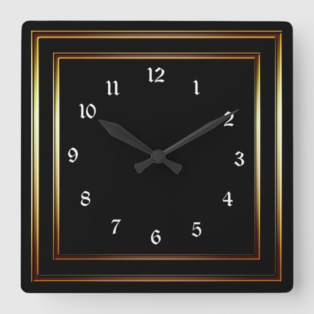 Simple Copper Frame Black Square Wall Clock (Front)