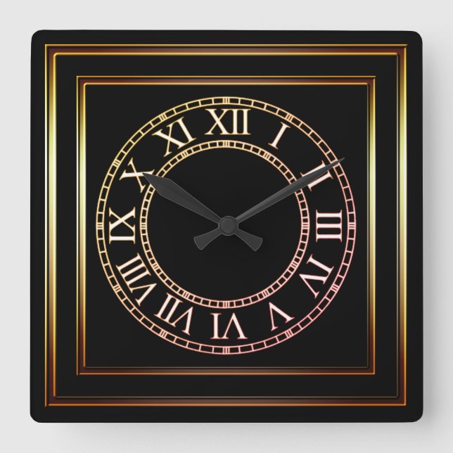 Simple Copper Frame Black Wall Clock 2 (Front)