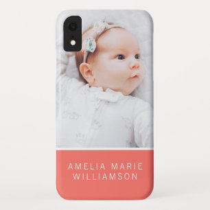 Simple Coral Contemporary Baby Photo and Name iPhone XR Case