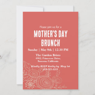 Simple Coral Floral Mother's Day Brunch  Invitation
