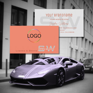 Simple Coral Light Gray with Monogram and Logo Business Card