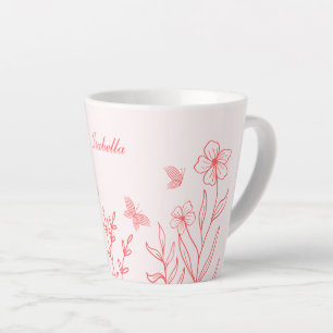 simple coral pink botanical  latte mug