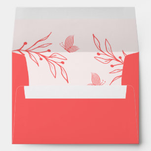 Simple coral pink botanical wedding envelope