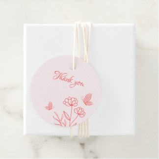 simple coral pink botanical wedding favour tags