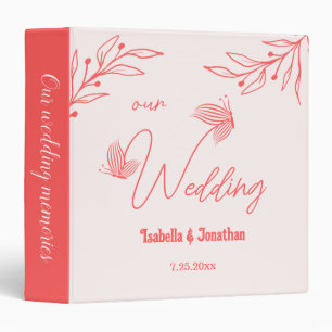 simple coral pink botanical wedding photo album binder
