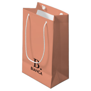 Simple coral pink minimalist monogram small gift bag