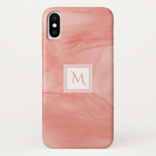 Simple Coral Pink Subtle Marble Modern Monogram iPhone X Case