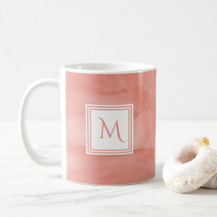Simple Coral Pink Subtle Marble Modern Monogram Coffee Mug
