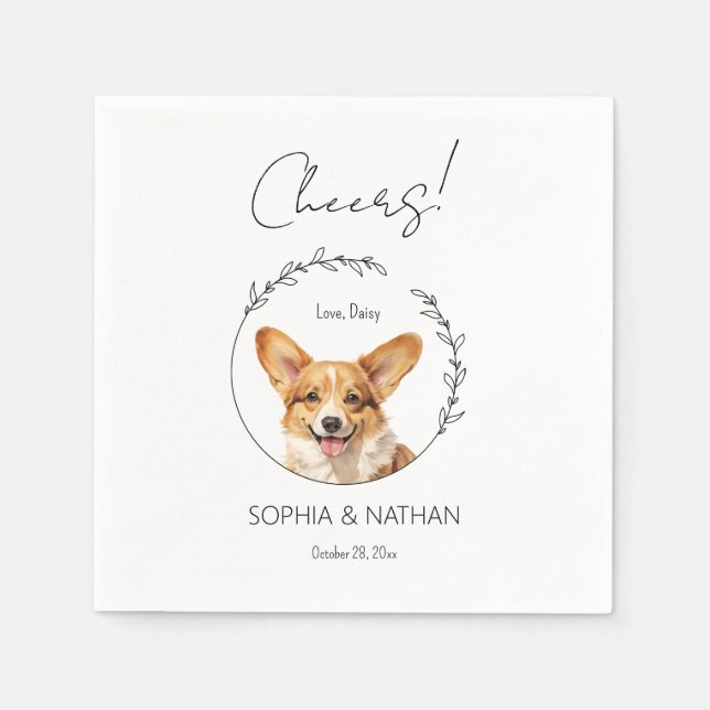 Simple Corgi Dog Wedding Cocktail Napkins (Front)