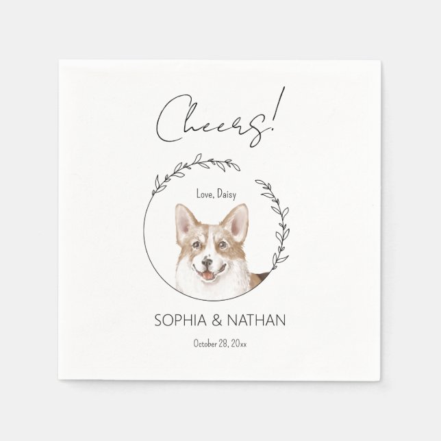 Simple Corgi Dog Wedding Cocktail Napkins (Front)