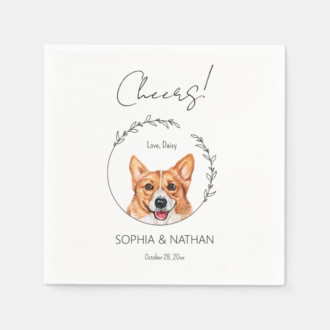 Simple Corgi Dog Wedding Cocktail Napkins (Front)