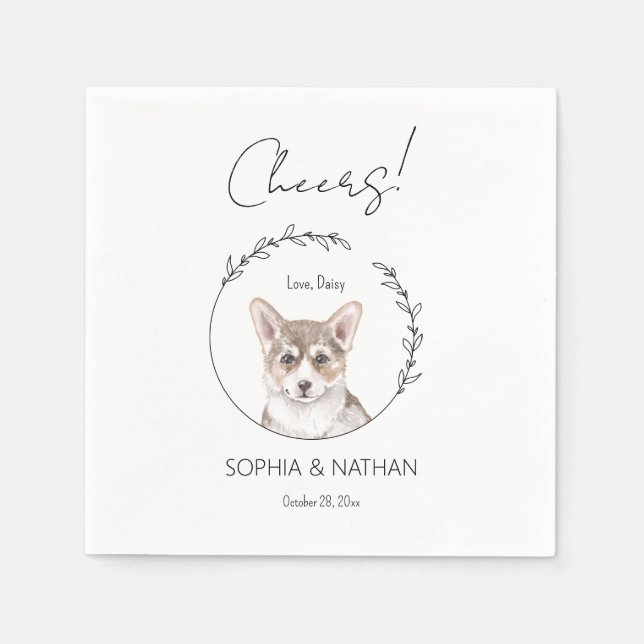 Simple Corgi Dog Wedding Cocktail Napkins (Front)