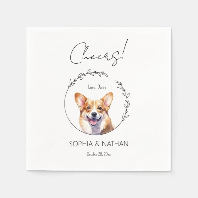 Simple Corgi Dog Wedding Cocktail Napkins (Front)