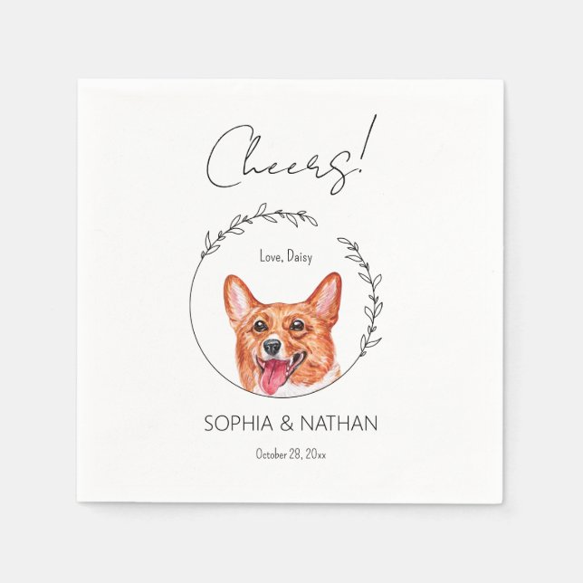 Simple Corgi Dog Wedding Cocktail Napkins (Front)