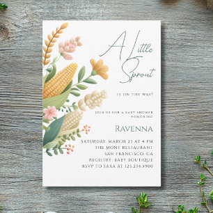 Simple Corn Wildflower A Little Sprout Baby Shower Invitation