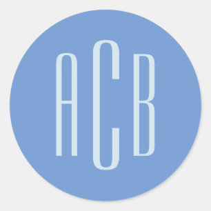Simple Cornflower Blue Three Letter Monogram Classic Round Sticker