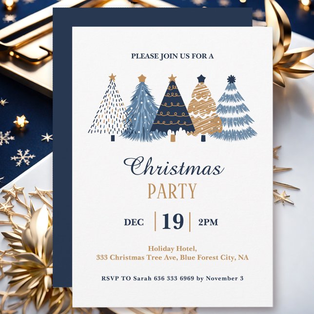 Simple Corporate Blue Christmas Trees Holiday Invitation (Simple Corporate Blue Christmas Trees Holiday Invitation)