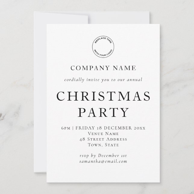Simple Corporate Text Black White Christmas Party Invitation (Front)
