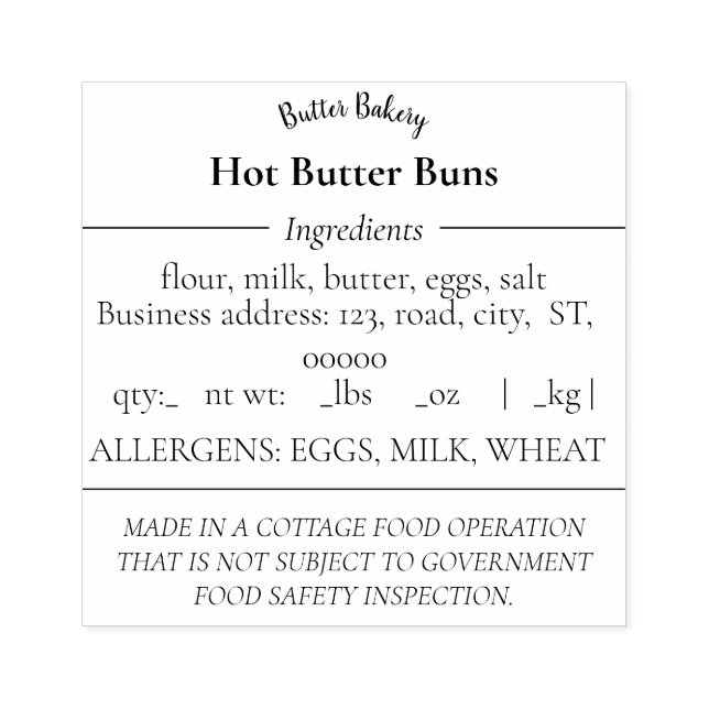 Simple Cottage Food Law Rubber Stamp (Imprint)