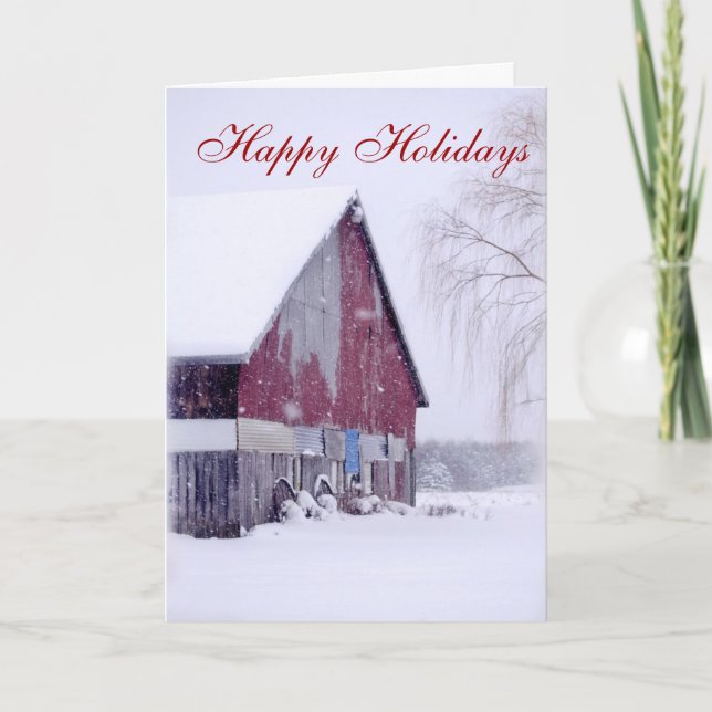 Simple Country Barn Snow Christmas greeting cards (Front)