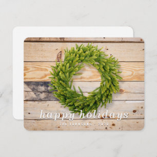 Simple Country Rustic Christmas Wreath Holiday Card