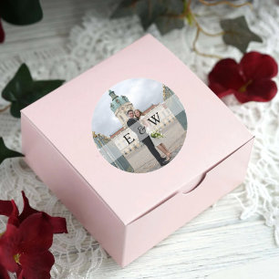 Simple Couple Monogram Initials Photo Wedding Classic Round Sticker