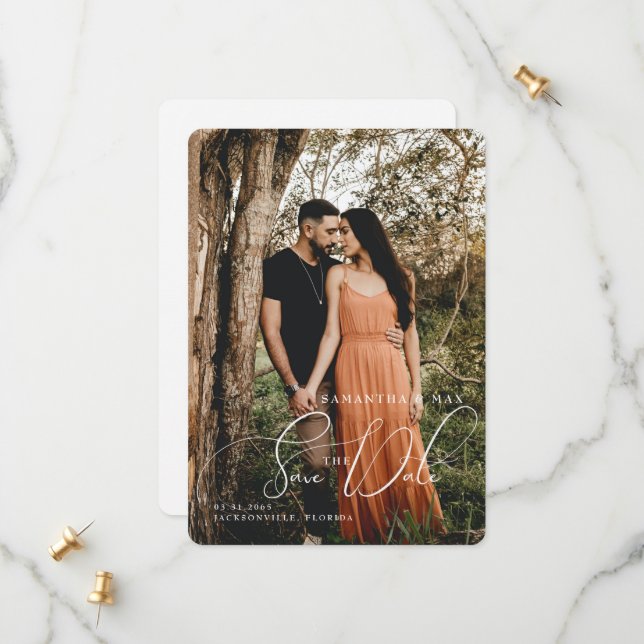 Simple Couple Photo Elegant Rounded Save the Date (Front/Back In Situ)