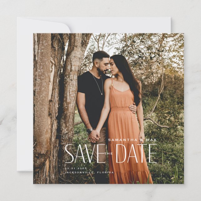 Simple Couple Photo Modern Square Save The Date (Front)