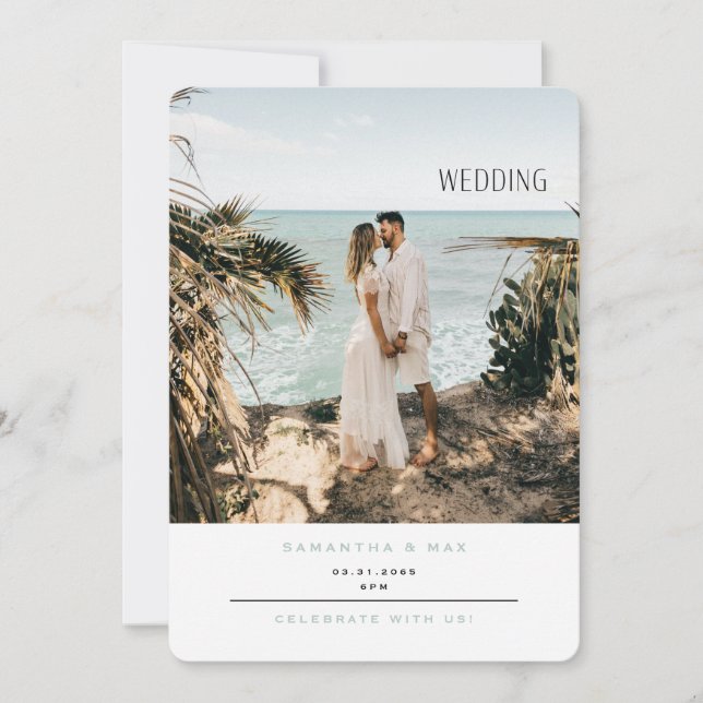 Simple Couple Photo Seafoam Rounded Wedding Invitation (Front)