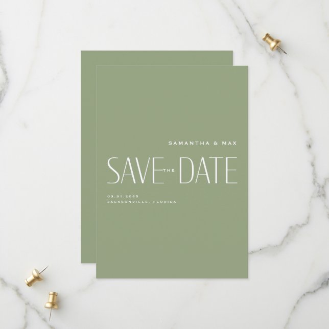 Simple Couple Sage Modern Monogram Save the Date (Front/Back In Situ)