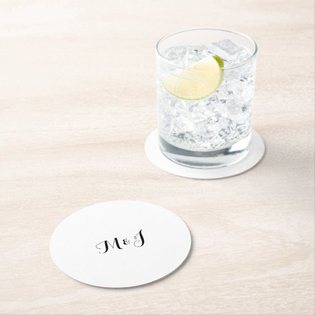 Simple Couple Script Initial Wedding  Round Paper Coaster (Insitu)