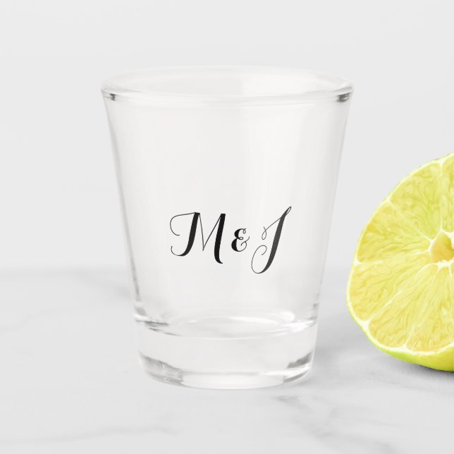 Simple Couple Script Initials Wedding  Shot Glass (Front)