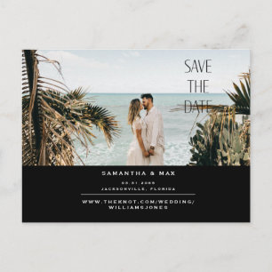 Simple Couple Two Photo Black  Save The Date Announcement Postcard