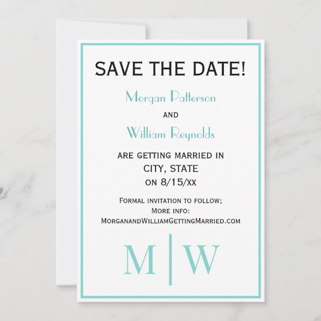 Simple Couple Wedding 2 Initial Mon VS DIY Colours Save The Date (Front)