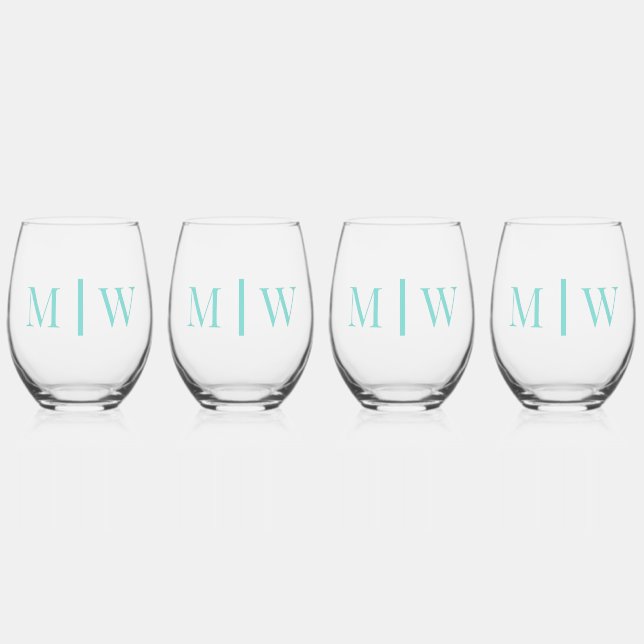 Simple Couple Wedding 2 Initial Mon VS DIY Colours Stemless Wine Glass (Front)