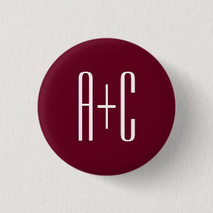 Simple Couples Initials White & Burgundy 1 Inch Round Button