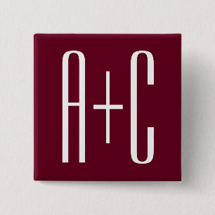 Simple Couples Initials White & Burgundy 2 Inch Square Button