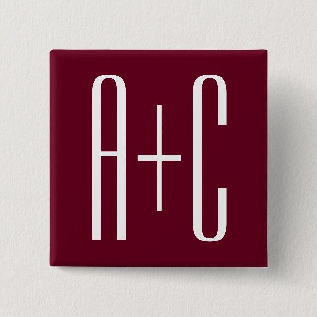 Simple Couples Initials | White & Burgundy 2 Inch Square Button (Front)