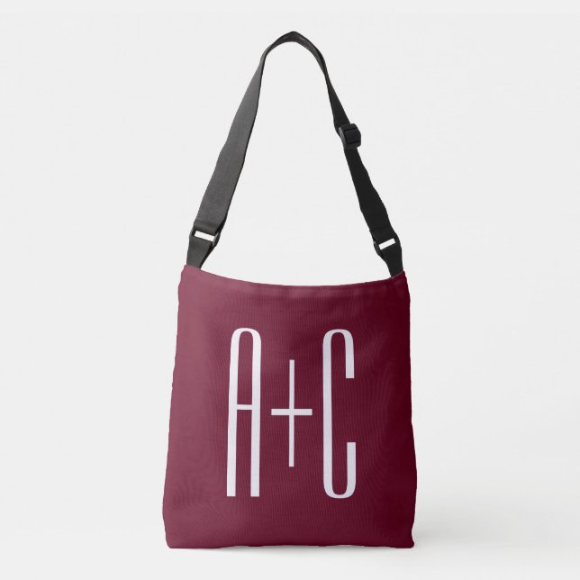 Simple Couples Initials | White & Burgundy Crossbody Bag (Front)